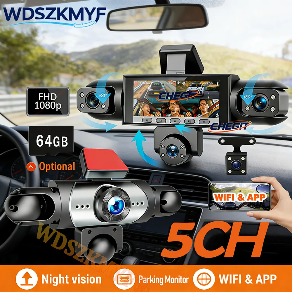 Dash Cam Mirror Backup Camera - New 5Lens Dash cam 360° 1080P