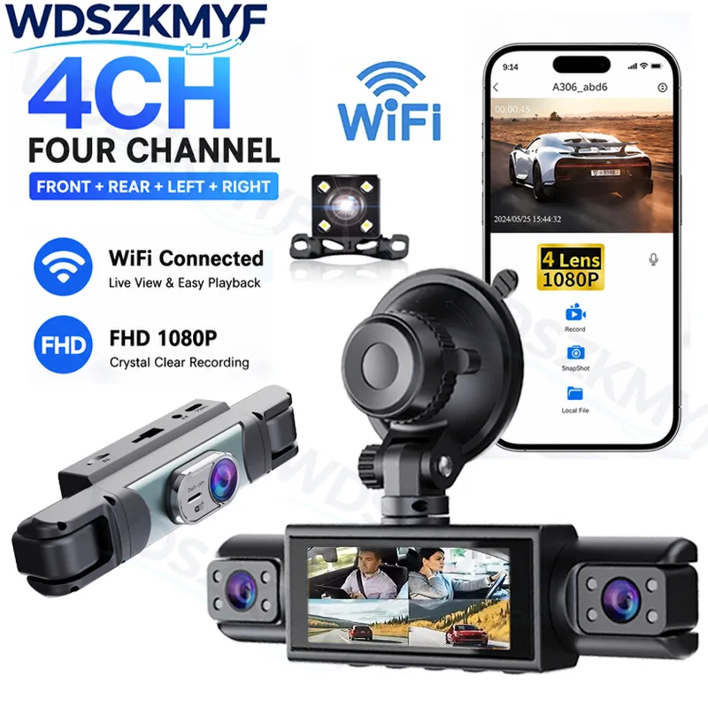 Dash Cam 3 Channel 1080P - WiFi 4 Channel Dashcam Rear View