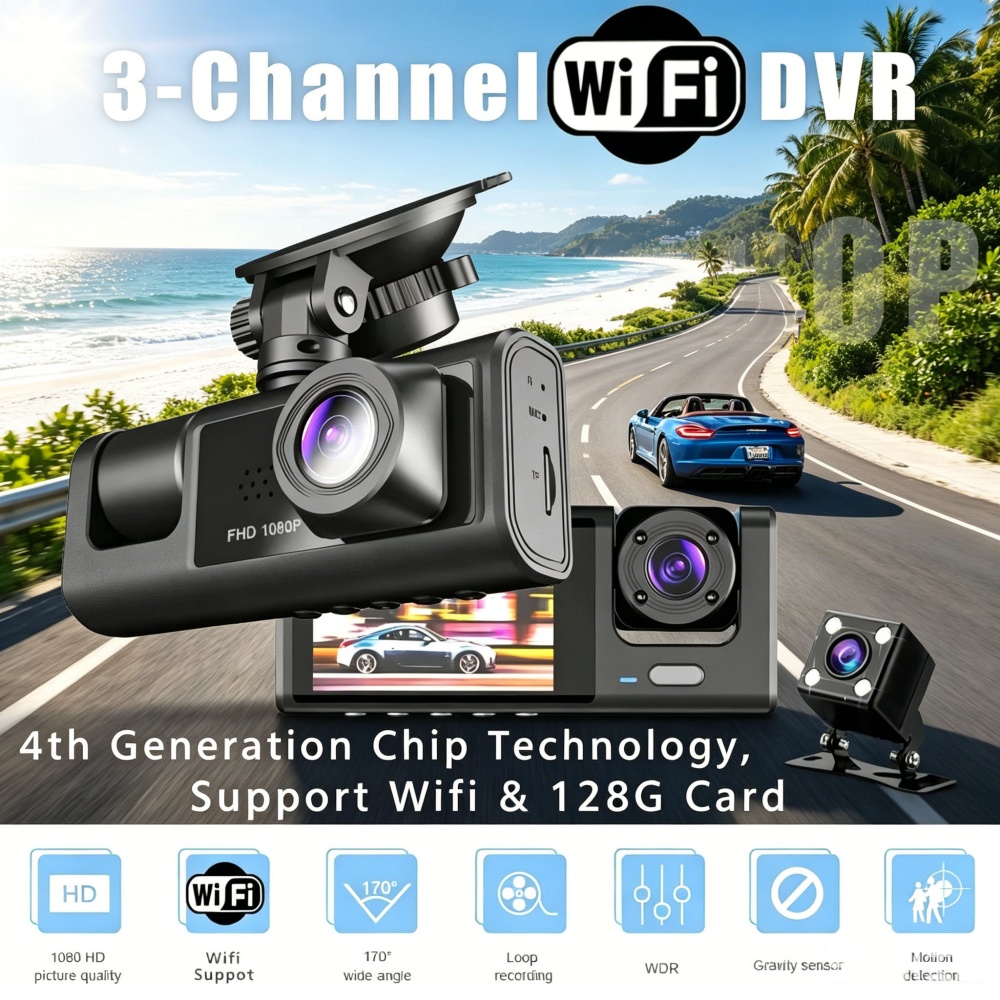 Dash Cam 3 Channel 1080P - Dash Cam 1080P Full HD WiFi