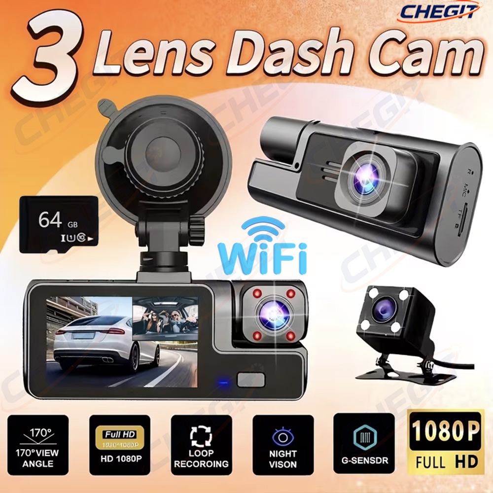 Dash Cam 3 Channel 1080P - New 3 shots WIFI Car DVR