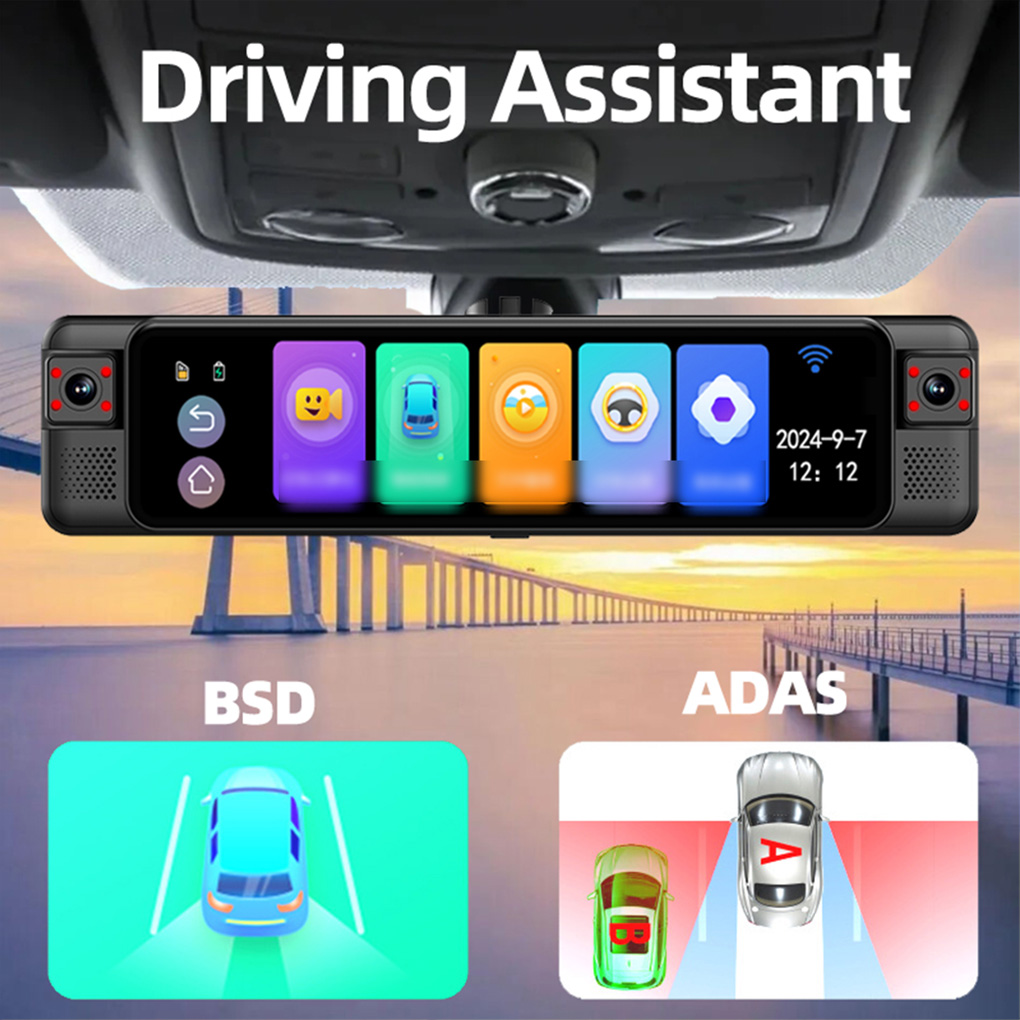 Dash Cam Rear View Mirror 12 Inch - 12Inch Touch Car DVR 4 Channel