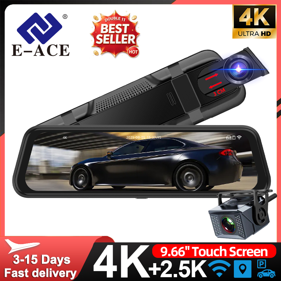 Dash Cam 4K Sony Starvis - E-ACE 4K Dashcam 9.66 Mirror Dash