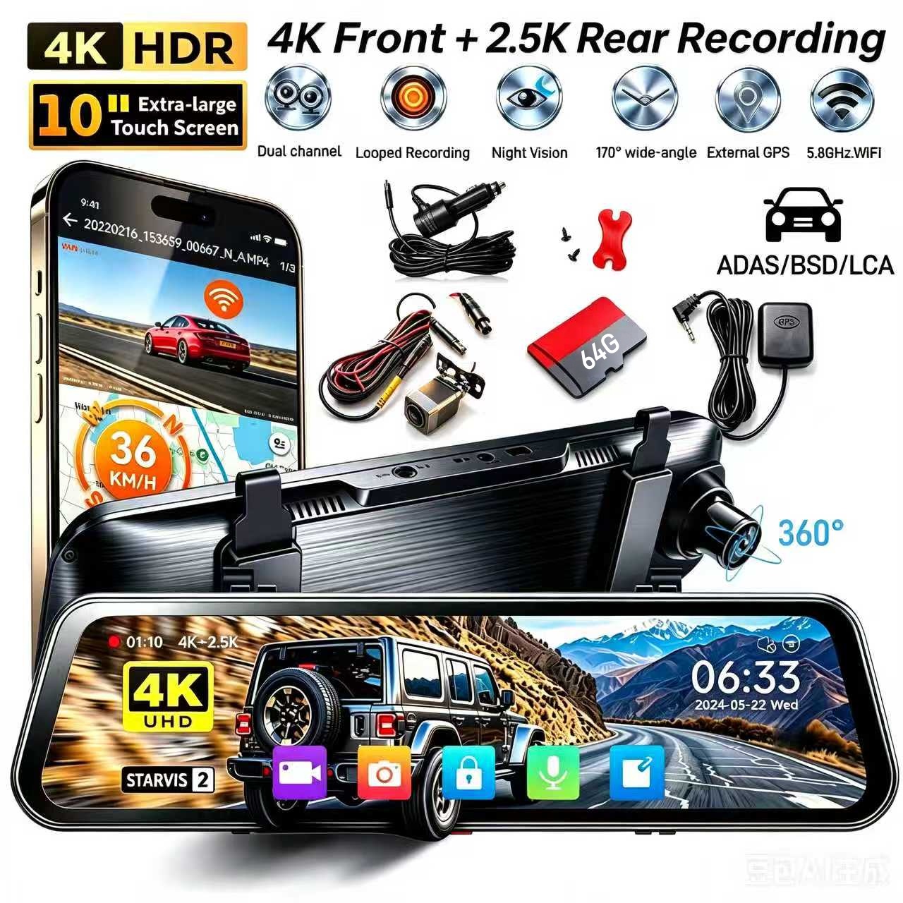 Dash Cam Mirror Backup Camera - X10 PRO Mirror Dash Cam with