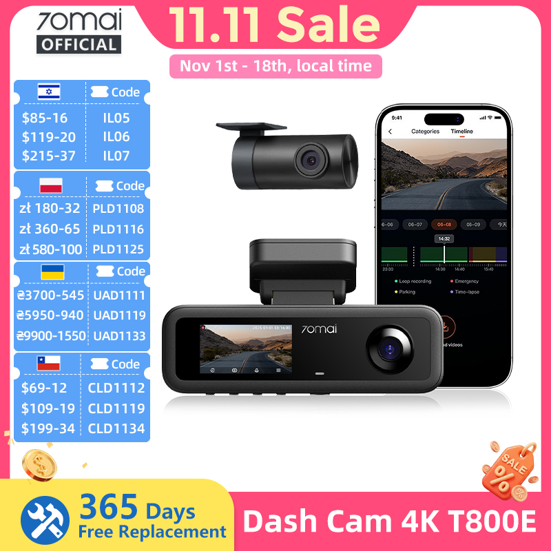 Dash Cam Front And Rear 4K - 70mai 4K T800E 3-Channel Dash Cam