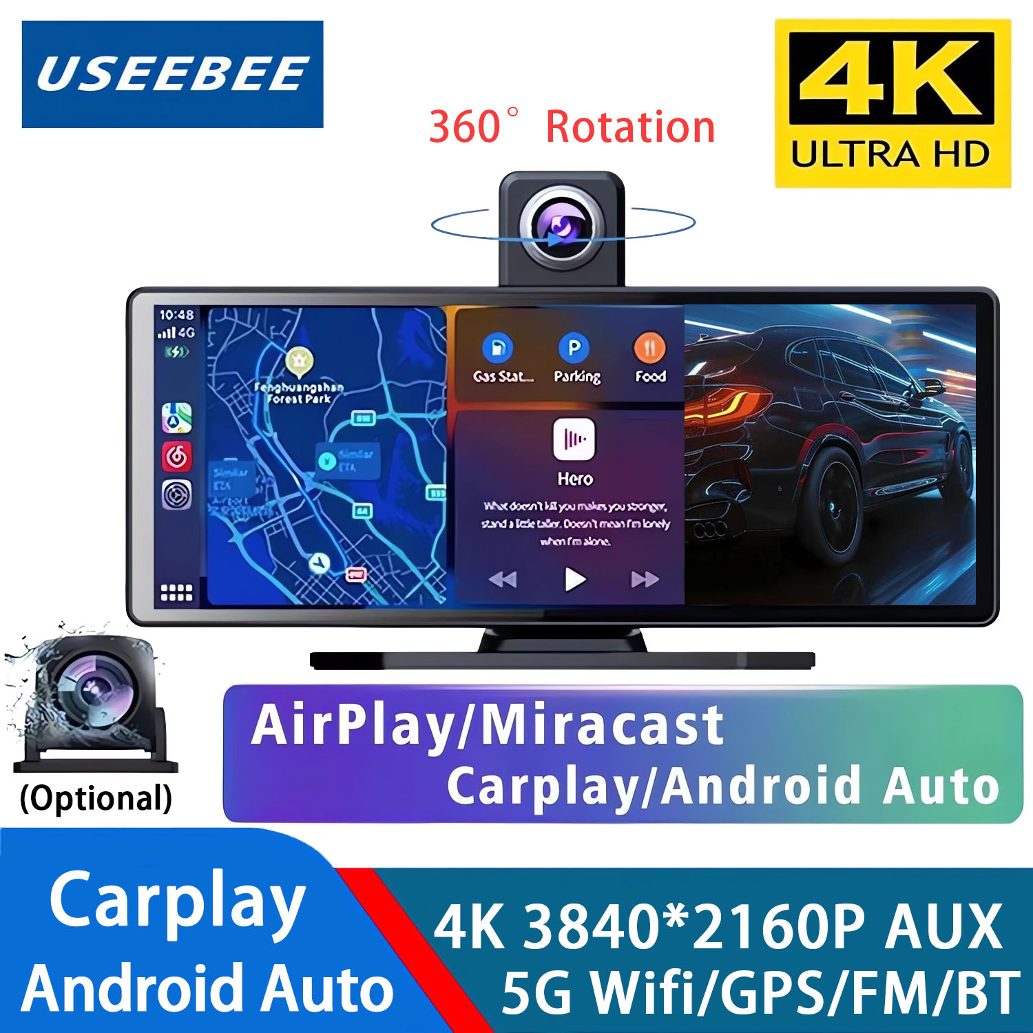 Dual Dash Cam With Gps Wifi - 4K 3840*2160P Dash Cam Carplay Android