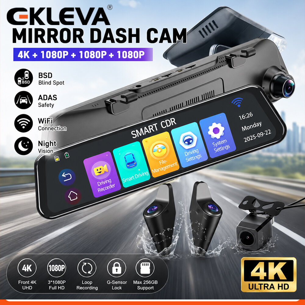 Dash Cam Rear View Mirror 12 Inch - EKLEVA 12 Inch 4K Super HD