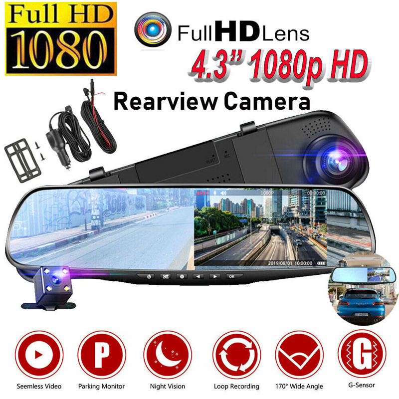 Dash Cam With Parking Monitor - Mirror Dash Cam FHD Dual Lens