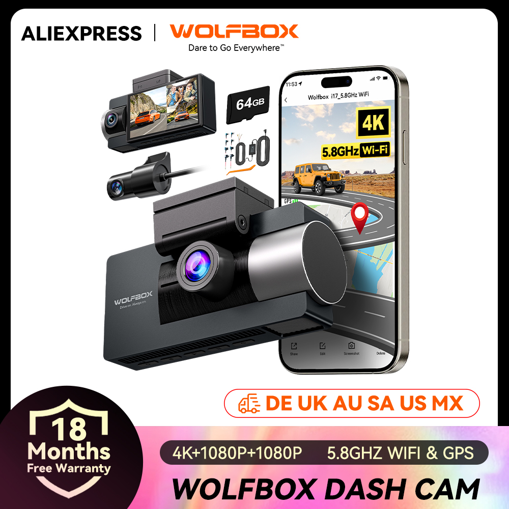 Dash Cam 3 Channel 1080P - WOLFBOX I07 Dash Cam 3 Channel