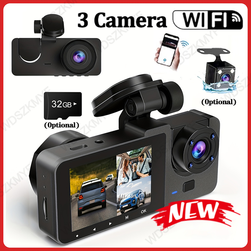 Dash Cam 3 Channel 1080P - Triple Lens WiFi Dashcam 2/3 Channel