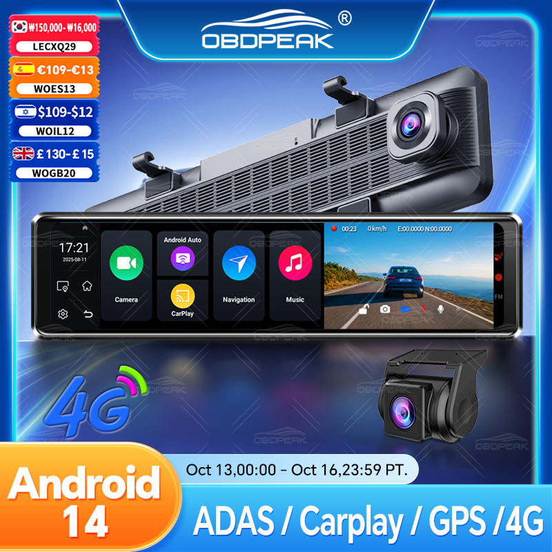 Dual Dash Cam With Gps Wifi - D90 RearView Mirror 4G Android 14