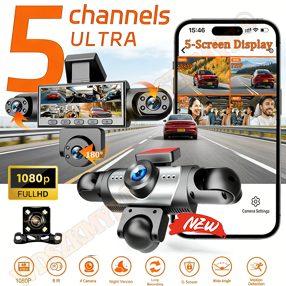 Dash Cam 360 Degree Panoramic - 5CH 360 Degrees Car DVR 1080P
