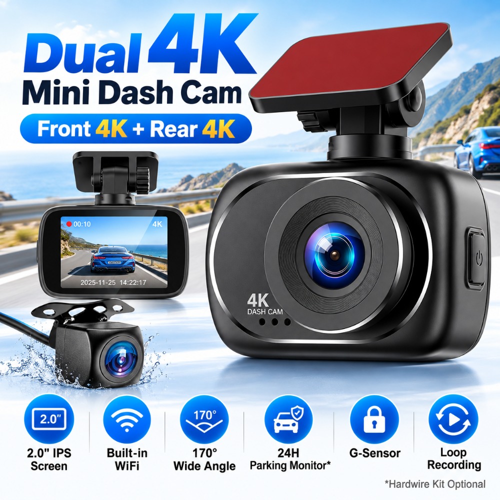 Dual Dash Cam With Gps Wifi - 4K Dash Cam Front and Rear