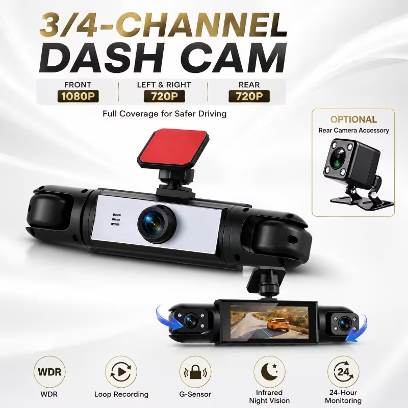 Dash Cam 3 Channel 1080P - 3/4 Channel Dash Cam,1080P Front 720P