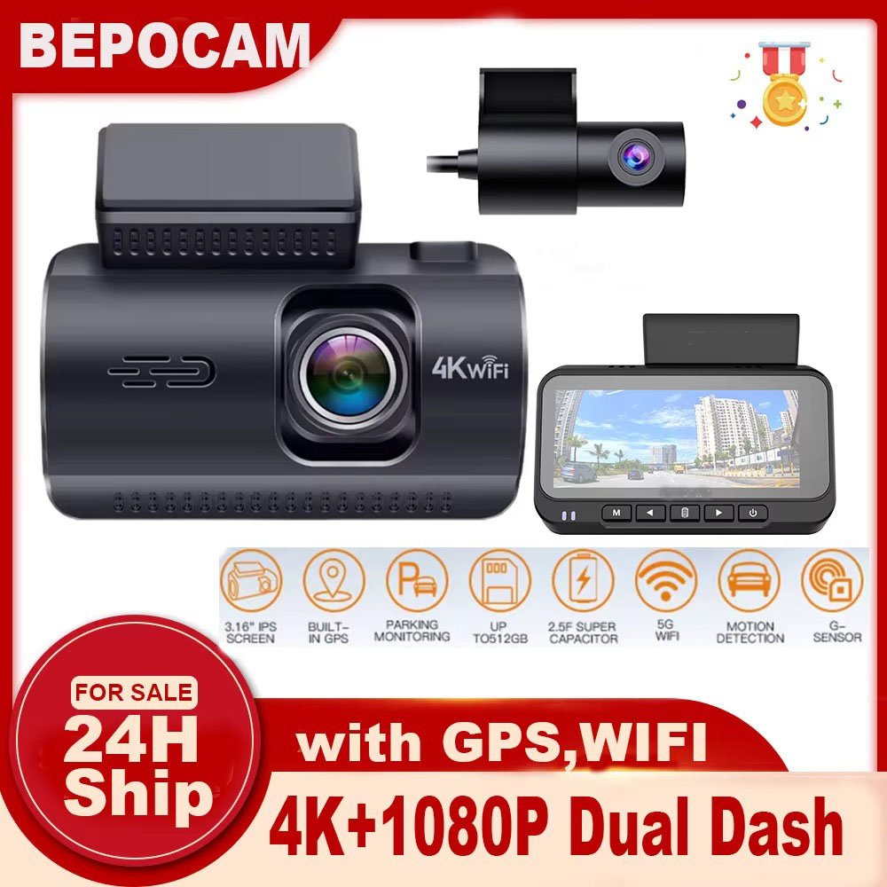Dual Dash Cam With Gps Wifi - Dash Cam 4K+1080P Dual Dash Car