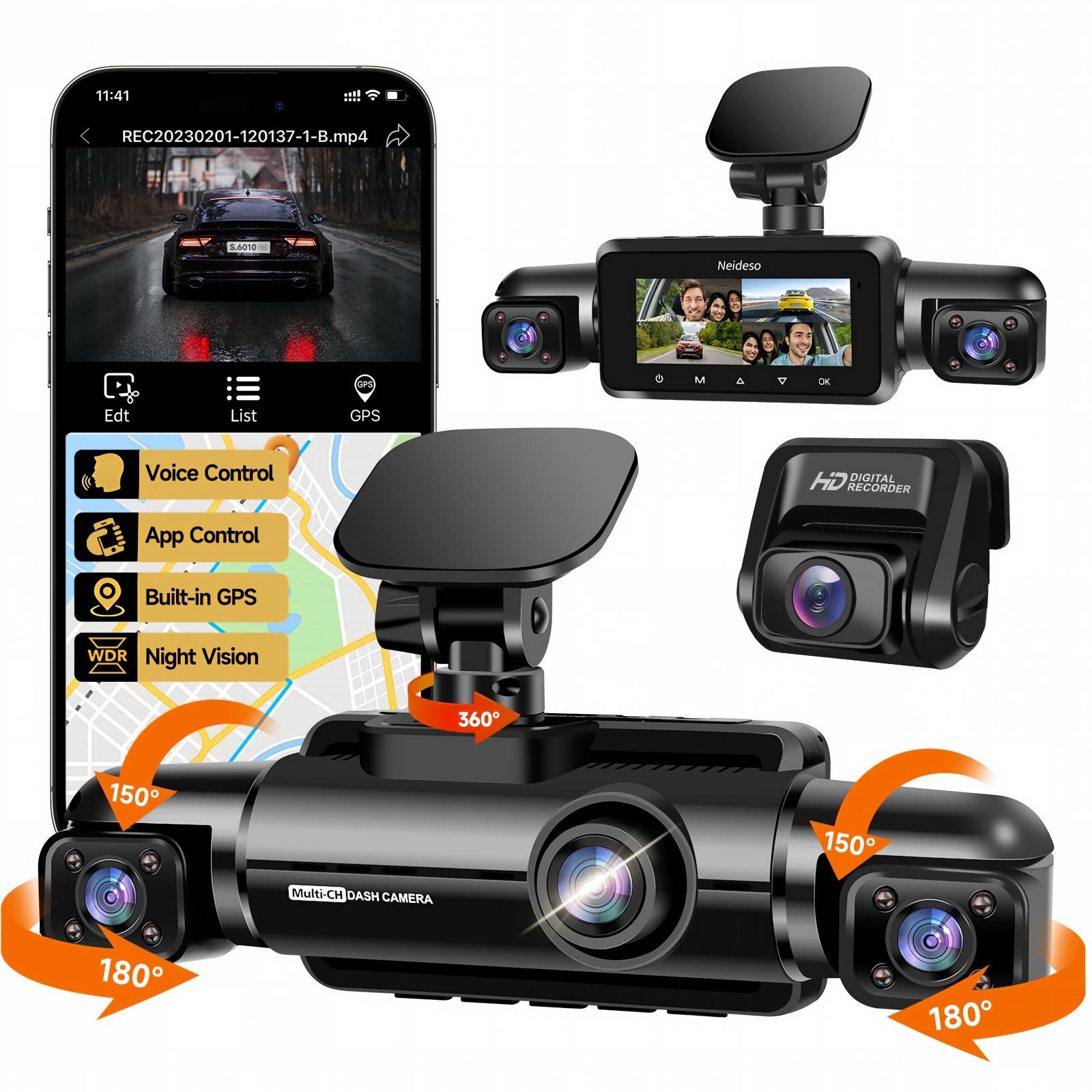 Dash Cam 3 Channel 1080P - HUPEJOS V60-4CH 4K+1080P Dash Cam,Super Night