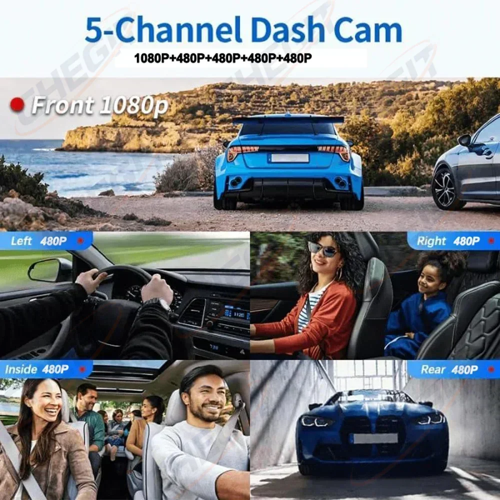 New 5Lens Dash cam 360° 1080P  - огляд і ціна Dash Cam Mirror Backup Camera