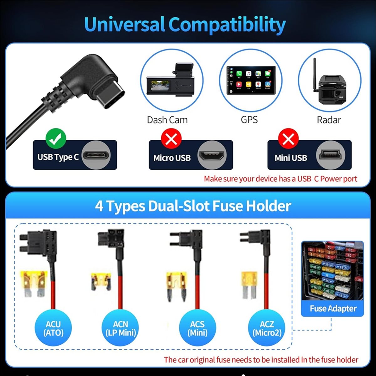 SWXF Universal USB-C Dash Cam  - огляд і ціна Dash Cam Hardwire Kit