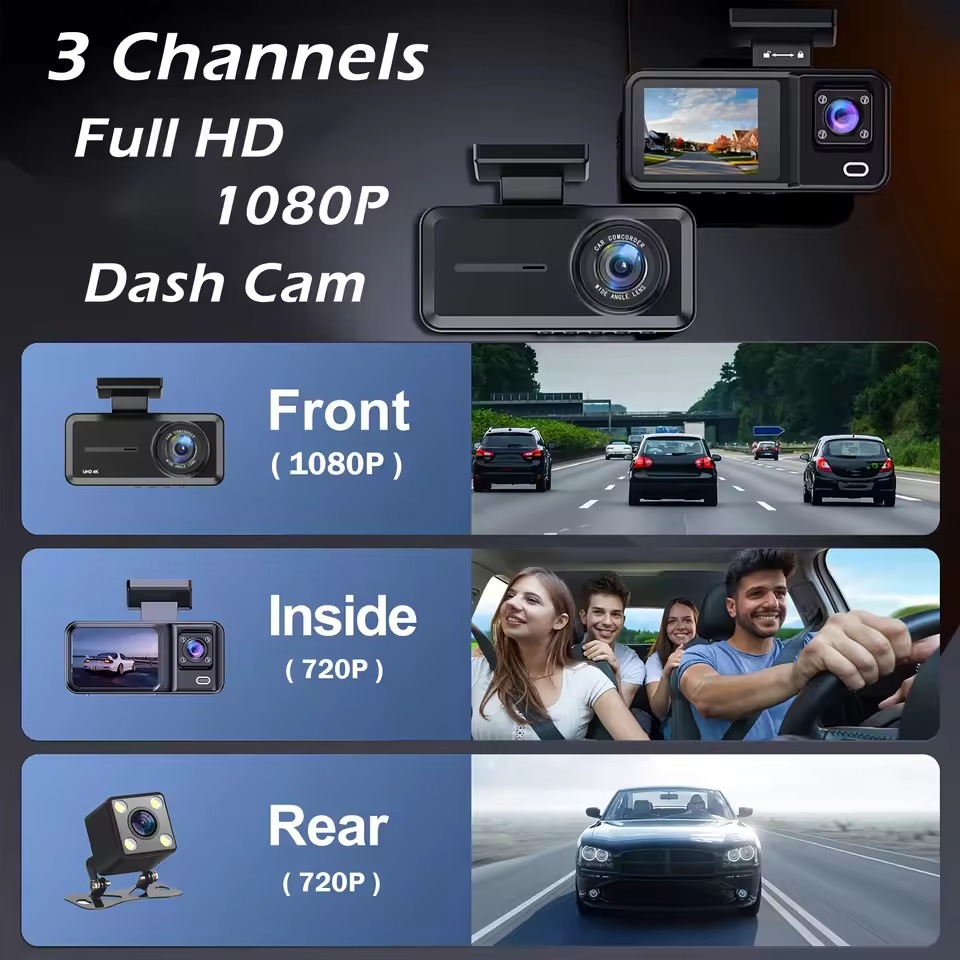 3 Channel 1080P WiFi Car DVR D - огляд і ціна Dash Cam 3 Channel 1080P