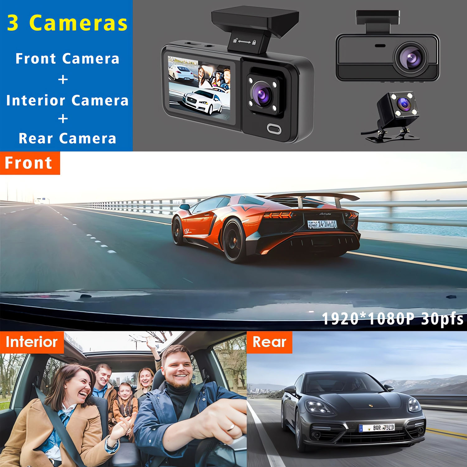 3 Channel WIFI Car DVR HD 1080 - огляд і ціна Dash Cam 3 Channel 1080P