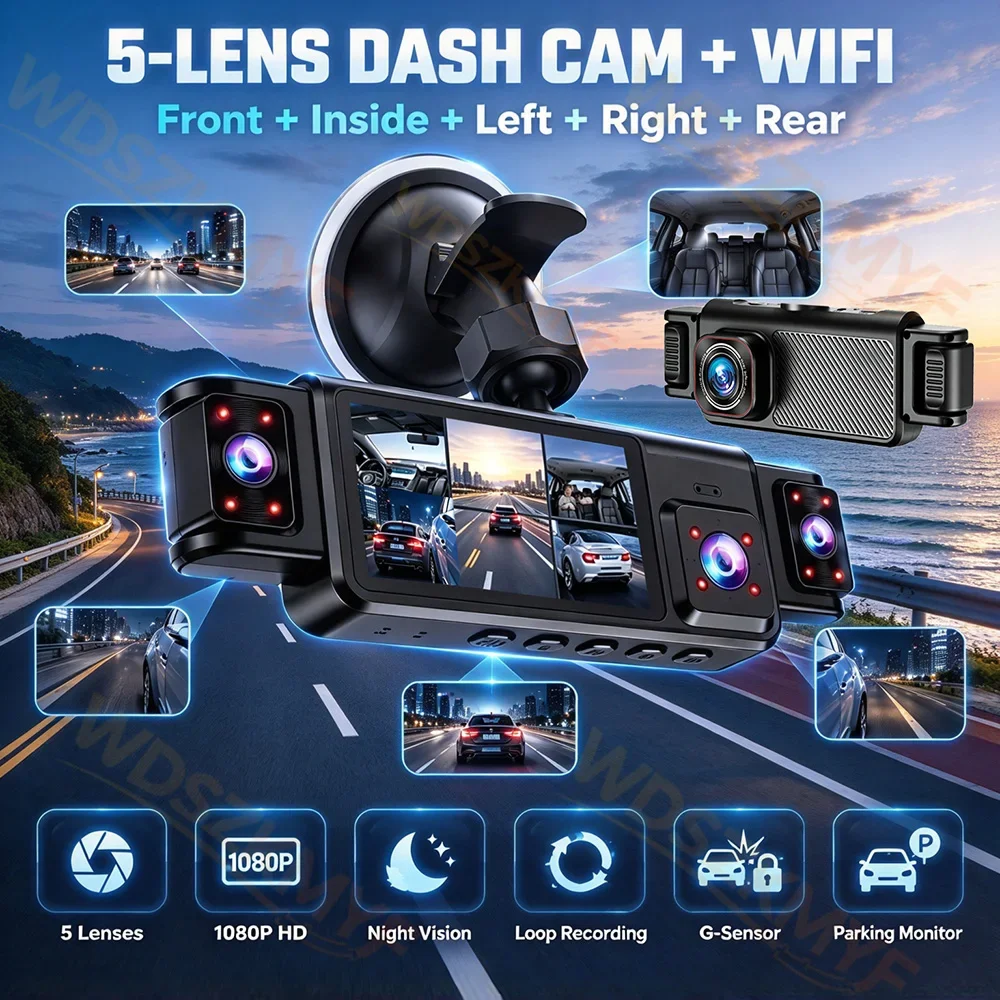New 360° Car DVR 5Channel WiFi - огляд і ціна Dash Cam Mirror Backup Camera
