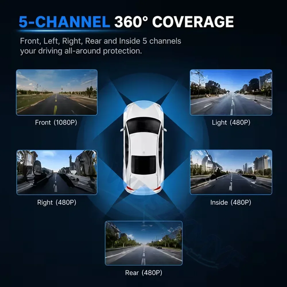 New 360° Car DVR 5Channel WiFi - огляд і ціна Dash Cam Mirror Backup Camera