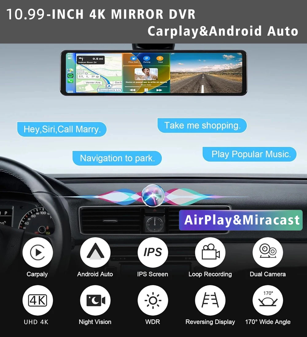 12 Inch 4K HD Carplay Car Rear - огляд і ціна Dash Cam Rear View Mirror 12 Inch