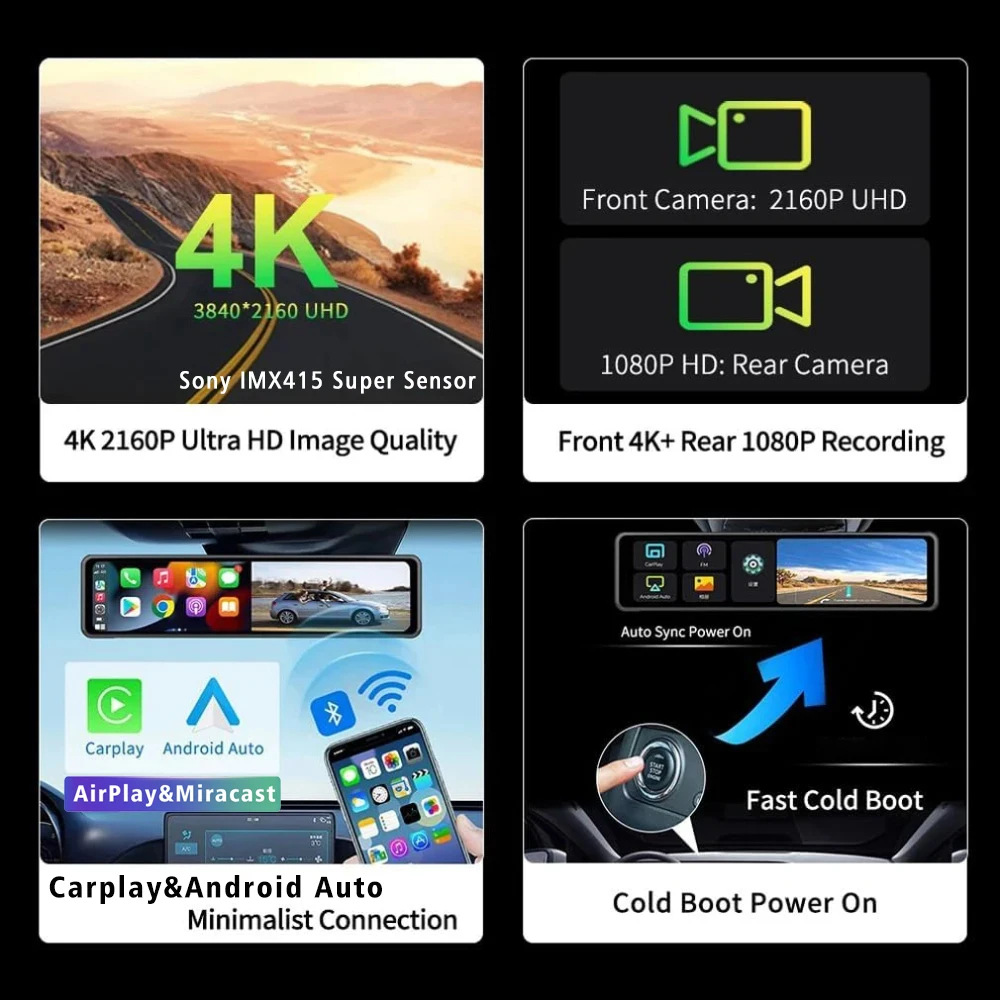 12 Inch 4K HD Carplay Car Rear - огляд і ціна Dash Cam Rear View Mirror 12 Inch