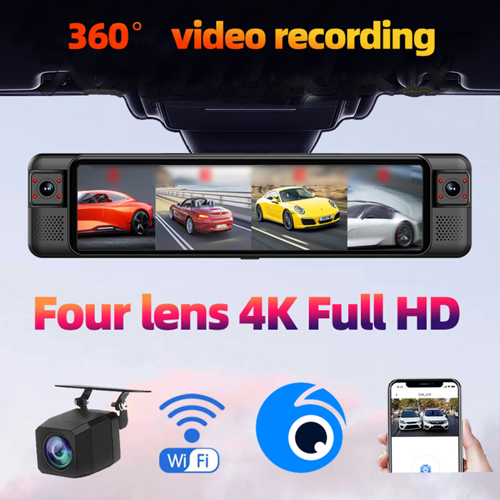 12Inch Touch Car DVR 4 Channel - огляд і ціна Dash Cam Rear View Mirror 12 Inch