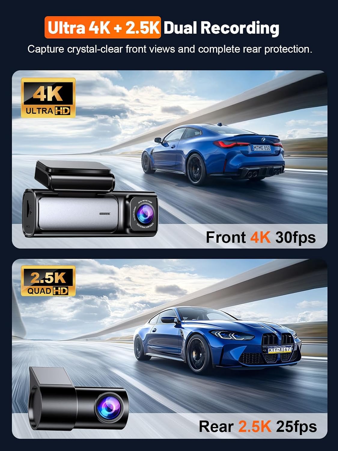 Front Rear Dashcam 4K 25K Buil - огляд і ціна Dash Cam Front And Rear 4K