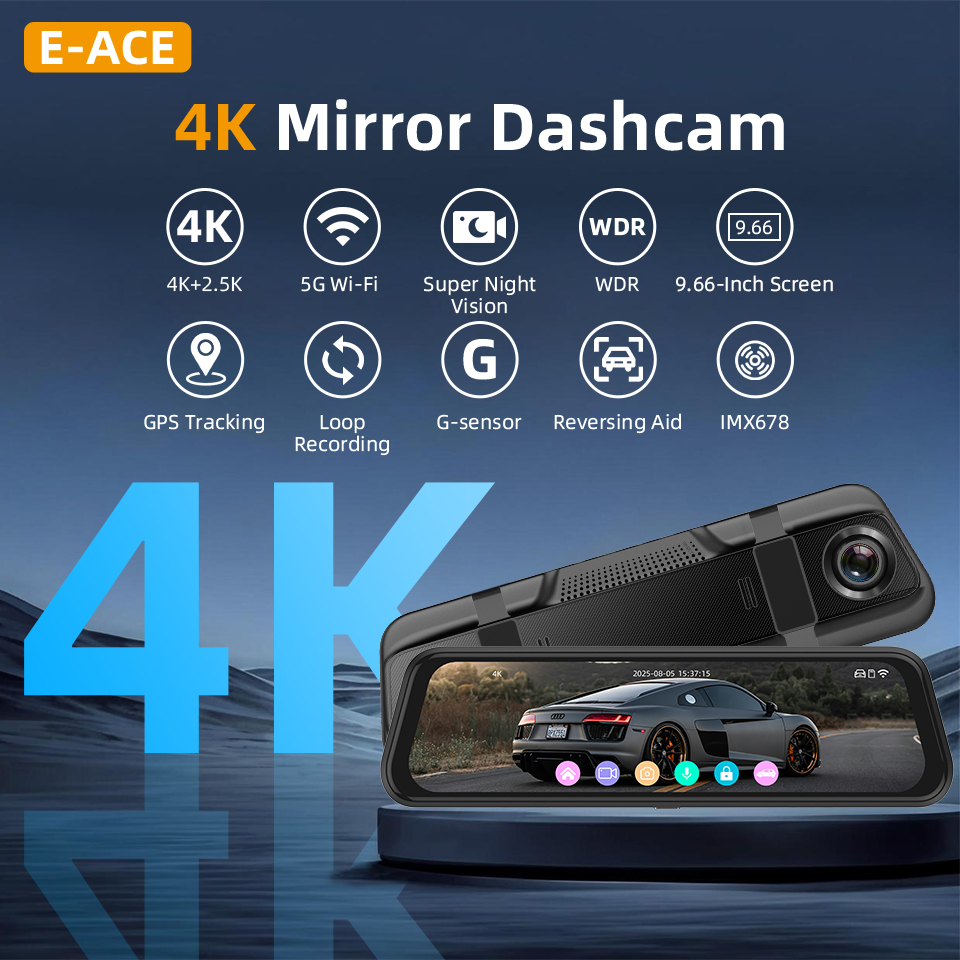 E-ACE 4K Dashcam 9.66 Mirror D - огляд і ціна Dash Cam 4K Sony Starvis