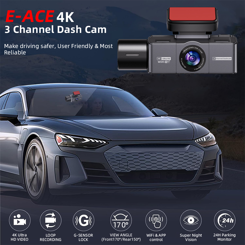 E-ACE 3-Channel 4K Dashcam Bla - огляд і ціна Dash Cam 4K Sony Starvis