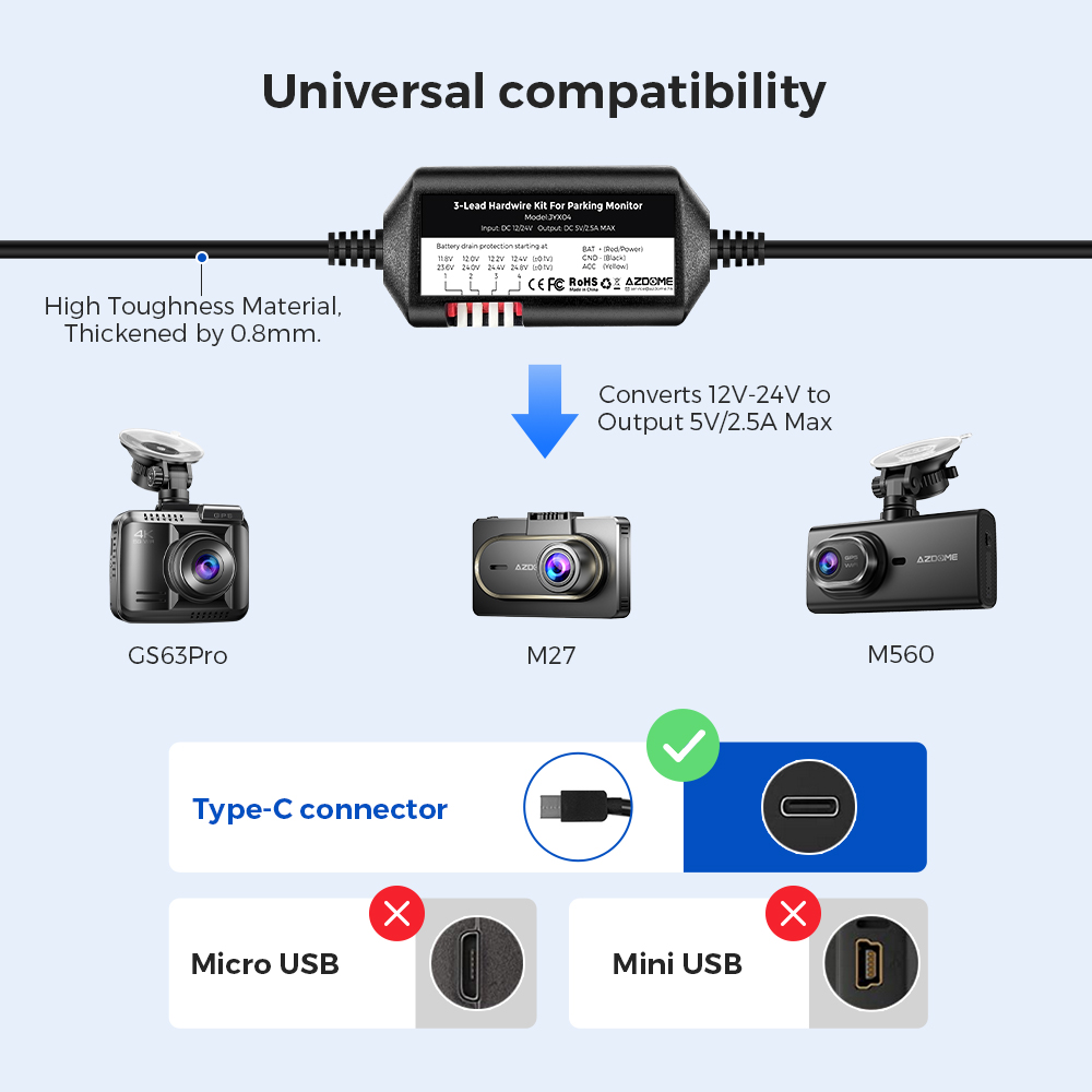 AZDOME JYX05 Car DVR Record Ha - огляд і ціна Dash Cam Hardwire Kit