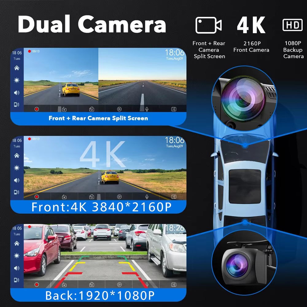 4K 3840*2160P Dash Cam Carplay - огляд і ціна Dual Dash Cam With Gps Wifi