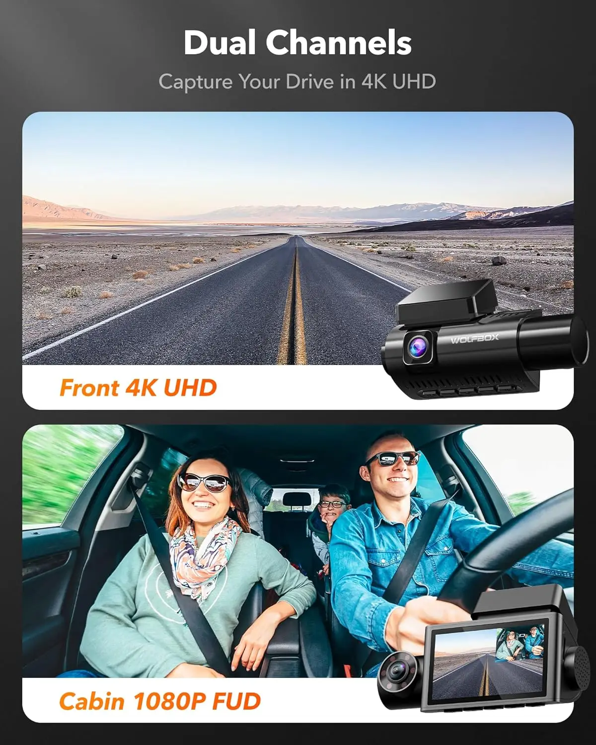Wolfbox I07 4k Front and Insid - огляд і ціна Dash Cam 3 Channel 1080P