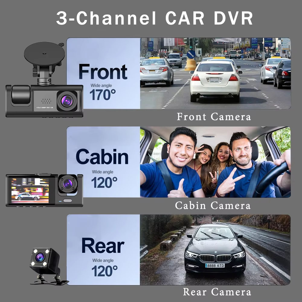 WiFi 3 Channel Car DVR Three W - огляд і ціна Dash Cam 3 Channel 1080P