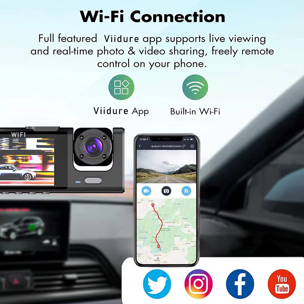 WiFi 3 Channel Car DVR Three W - огляд і ціна Dash Cam 3 Channel 1080P
