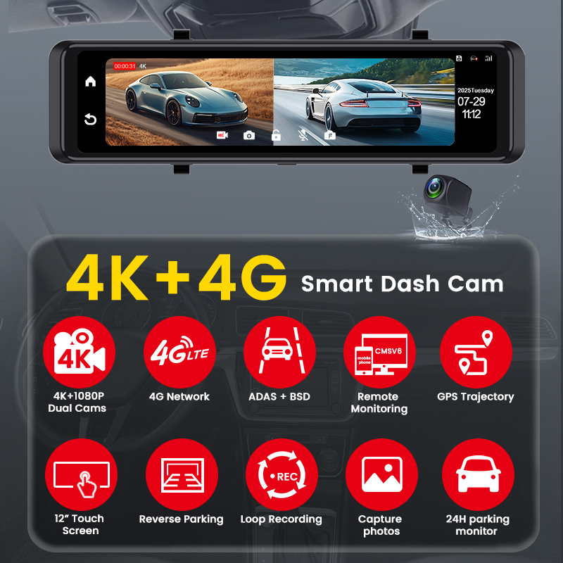 4K Dash Cam 4G LTE Car Camera  - огляд і ціна Dash Cam Mirror Backup Camera